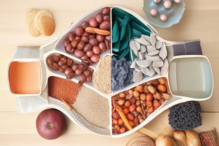 Ilustración destacando alimentos ricos en azufre como el ajo, las cebollas y el brócoli, junto a símbolos de longevidad y salud.